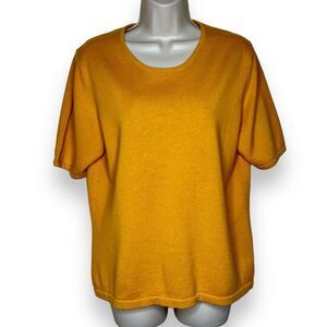 Lands End Mustard Gold Short Sleeve Pullover Round Neck Sweater Women 14/16